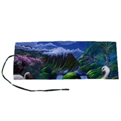 Flamingo Paradise Scenic Bird Fantasy Moon Paradise Waterfall Magical Nature Roll Up Canvas Pencil Holder (s) by Ndabl3x