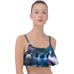 Flamingo Paradise Scenic Bird Fantasy Moon Paradise Waterfall Magical Nature Frill Bikini Top by Ndabl3x