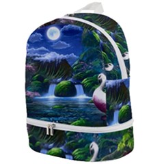 Flamingo Paradise Scenic Bird Fantasy Moon Paradise Waterfall Magical Nature Zip Bottom Backpack by Ndabl3x