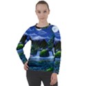 Flamingo Paradise Scenic Bird Fantasy Moon Paradise Waterfall Magical Nature Women s Long Sleeve Raglan T-Shirt View1