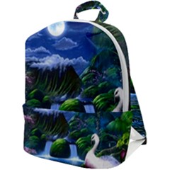 Flamingo Paradise Scenic Bird Fantasy Moon Paradise Waterfall Magical Nature Zip Up Backpack by Ndabl3x