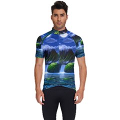 Flamingo Paradise Scenic Bird Fantasy Moon Paradise Waterfall Magical Nature Men s Short Sleeve Cycling Jersey by Ndabl3x