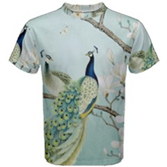 Couple Peacock Bird Spring White Blue Art Magnolia Fantasy Flower Men s Cotton T-shirt by Ndabl3x