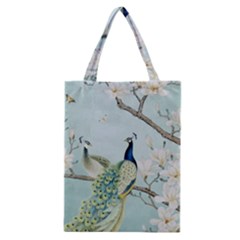 Couple Peacock Bird Spring White Blue Art Magnolia Fantasy Flower Classic Tote Bag by Ndabl3x