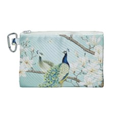 Couple Peacock Bird Spring White Blue Art Magnolia Fantasy Flower Canvas Cosmetic Bag (medium) by Ndabl3x