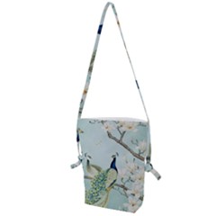 Couple Peacock Bird Spring White Blue Art Magnolia Fantasy Flower Folding Shoulder Bag by Ndabl3x