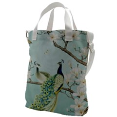 Couple Peacock Bird Spring White Blue Art Magnolia Fantasy Flower Canvas Messenger Bag by Ndabl3x