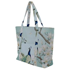 Couple Peacock Bird Spring White Blue Art Magnolia Fantasy Flower Zip Up Canvas Bag by Ndabl3x