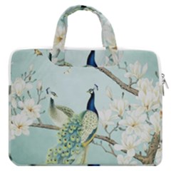 Couple Peacock Bird Spring White Blue Art Magnolia Fantasy Flower Macbook Pro 16  Double Pocket Laptop Bag  by Ndabl3x