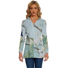 Couple Peacock Bird Spring White Blue Art Magnolia Fantasy Flower Long Sleeve Drawstring Hooded Top by Ndabl3x