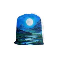 Bright Full Moon Painting Landscapes Scenery Nature Drawstring Pouch (medium) by Ndabl3x