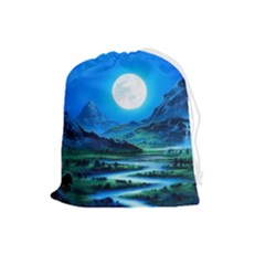 Bright Full Moon Painting Landscapes Scenery Nature Drawstring Pouch (large) by Ndabl3x