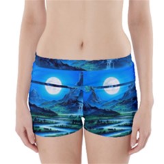 Bright Full Moon Painting Landscapes Scenery Nature Boyleg Bikini Wrap Bottoms by Ndabl3x