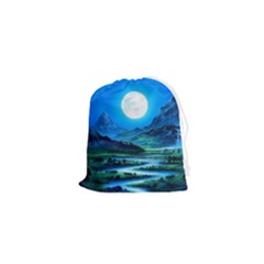 Bright Full Moon Painting Landscapes Scenery Nature Drawstring Pouch (xs) by Ndabl3x