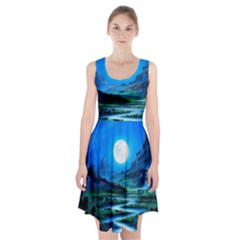 Bright Full Moon Painting Landscapes Scenery Nature Racerback Midi Dress by Ndabl3x