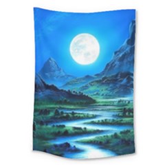 Bright Full Moon Painting Landscapes Scenery Nature Large Tapestry by Ndabl3x