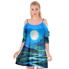 Bright Full Moon Painting Landscapes Scenery Nature Cutout Spaghetti Strap Chiffon Dress by Ndabl3x