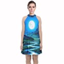 Bright Full Moon Painting Landscapes Scenery Nature Velvet Halter Neckline Dress  View1