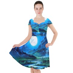 Bright Full Moon Painting Landscapes Scenery Nature Cap Sleeve Midi Dress by Ndabl3x