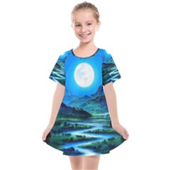 Bright Full Moon Painting Landscapes Scenery Nature Kids  Smock Dress by Ndabl3x