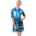 Bright Full Moon Painting Landscapes Scenery Nature Belted Shirt Dress View1