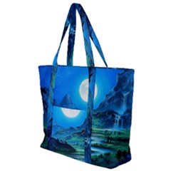 Bright Full Moon Painting Landscapes Scenery Nature Zip Up Canvas Bag by Ndabl3x