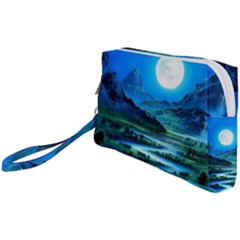 Bright Full Moon Painting Landscapes Scenery Nature Wristlet Pouch Bag (small) by Ndabl3x