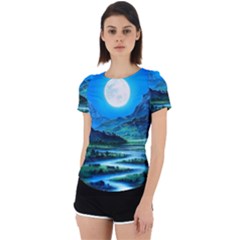 Bright Full Moon Painting Landscapes Scenery Nature Back Cut Out Sport T-shirt by Ndabl3x