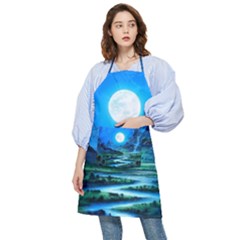 Bright Full Moon Painting Landscapes Scenery Nature Pocket Apron by Ndabl3x