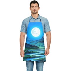 Bright Full Moon Painting Landscapes Scenery Nature Kitchen Apron by Ndabl3x