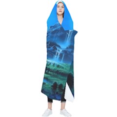 Bright Full Moon Painting Landscapes Scenery Nature Wearable Blanket by Ndabl3x