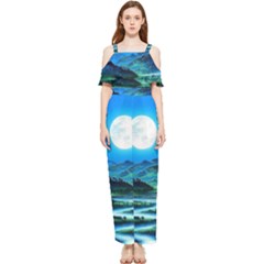 Bright Full Moon Painting Landscapes Scenery Nature Draped Sleeveless Chiffon Jumpsuit by Ndabl3x