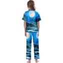 Bright Full Moon Painting Landscapes Scenery Nature Kids  Satin Short Sleeve Pajamas Set View2