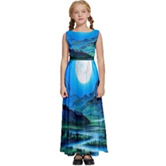 Bright Full Moon Painting Landscapes Scenery Nature Kids  Satin Sleeveless Maxi Dress by Ndabl3x