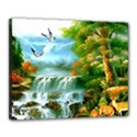 Paradise Forest Painting Bird Deer Waterfalls Canvas 20  x 16  (Stretched) View1