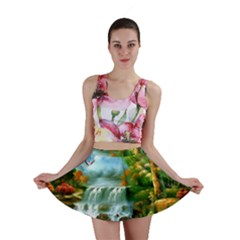 Paradise Forest Painting Bird Deer Waterfalls Mini Skirt by Ndabl3x