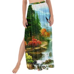 Paradise Forest Painting Bird Deer Waterfalls Maxi Chiffon Tie-up Sarong by Ndabl3x