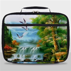 Paradise Forest Painting Bird Deer Waterfalls Full Print Lunch Bag by Ndabl3x