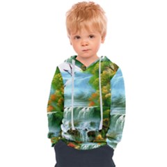 Paradise Forest Painting Bird Deer Waterfalls Kids  Overhead Hoodie by Ndabl3x