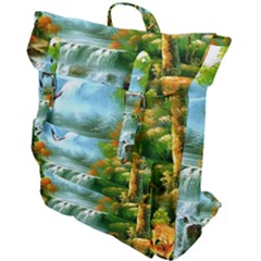 Paradise Forest Painting Bird Deer Waterfalls Buckle Up Backpack by Ndabl3x