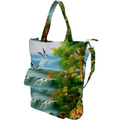 Paradise Forest Painting Bird Deer Waterfalls Shoulder Tote Bag by Ndabl3x