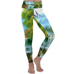 Paradise Forest Painting Bird Deer Waterfalls Kids  Lightweight Velour Classic Yoga Leggings by Ndabl3x