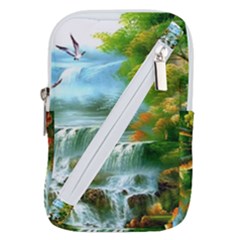 Paradise Forest Painting Bird Deer Waterfalls Belt Pouch Bag (small) by Ndabl3x