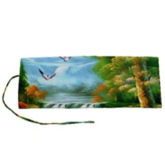 Paradise Forest Painting Bird Deer Waterfalls Roll Up Canvas Pencil Holder (s) by Ndabl3x