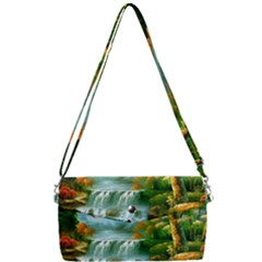 Paradise Forest Painting Bird Deer Waterfalls Removable Strap Clutch Bag by Ndabl3x