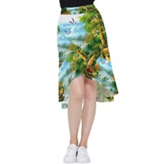 Paradise Forest Painting Bird Deer Waterfalls Frill Hi Low Chiffon Skirt by Ndabl3x