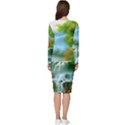 Paradise Forest Painting Bird Deer Waterfalls Long Sleeve V-Neck Bodycon Dress  View4