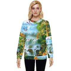 Paradise Forest Painting Bird Deer Waterfalls Hidden Pocket Sweatshirt by Ndabl3x