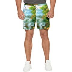 Paradise Forest Painting Bird Deer Waterfalls Men s Runner Shorts by Ndabl3x