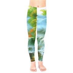 Paradise Forest Painting Bird Deer Waterfalls Kids  Classic Winter Leggings by Ndabl3x